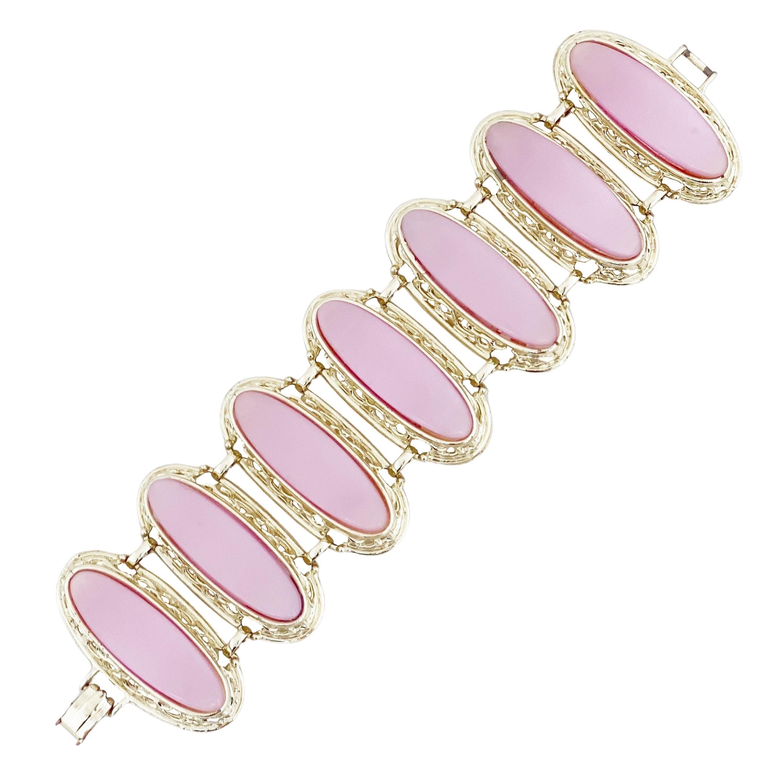 Dusty Pink Moonglow Thermoset Oversized Panel Bracelet, 1950s For Sale