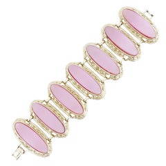Vintage Dusty Pink Moonglow Thermoset Oversized Panel Bracelet, 1950s