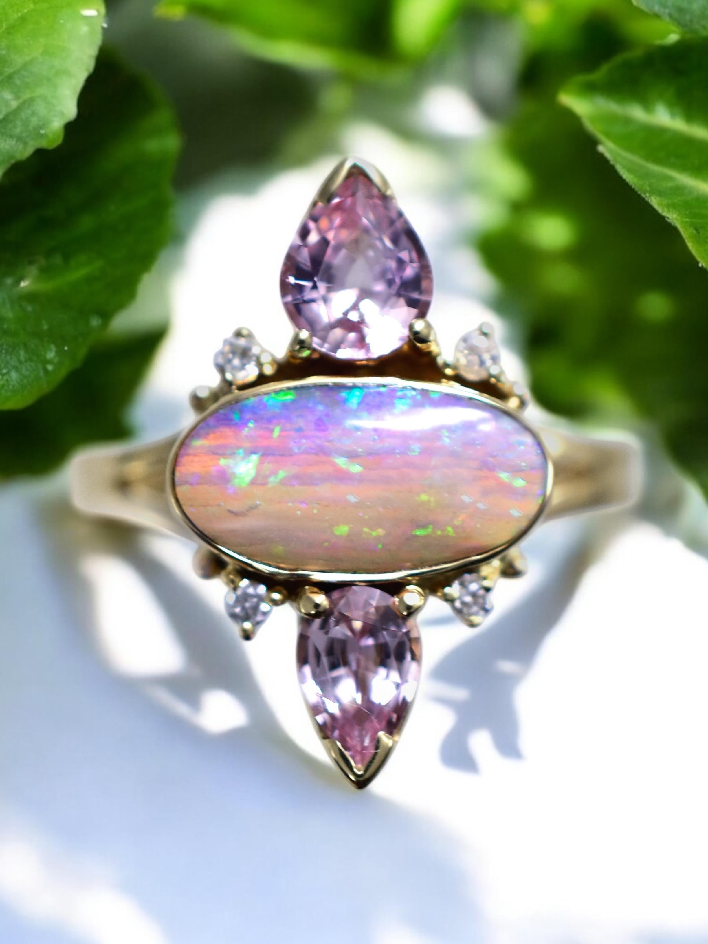 Women's Dusty Rose and Lavender Opal Trinity Ring with Soft Pink Sapphires and Diamonds