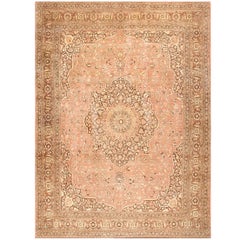 Dusty Rose Antique Persian Tabriz Rug. Size: 12 ft 9 in x 17 ft