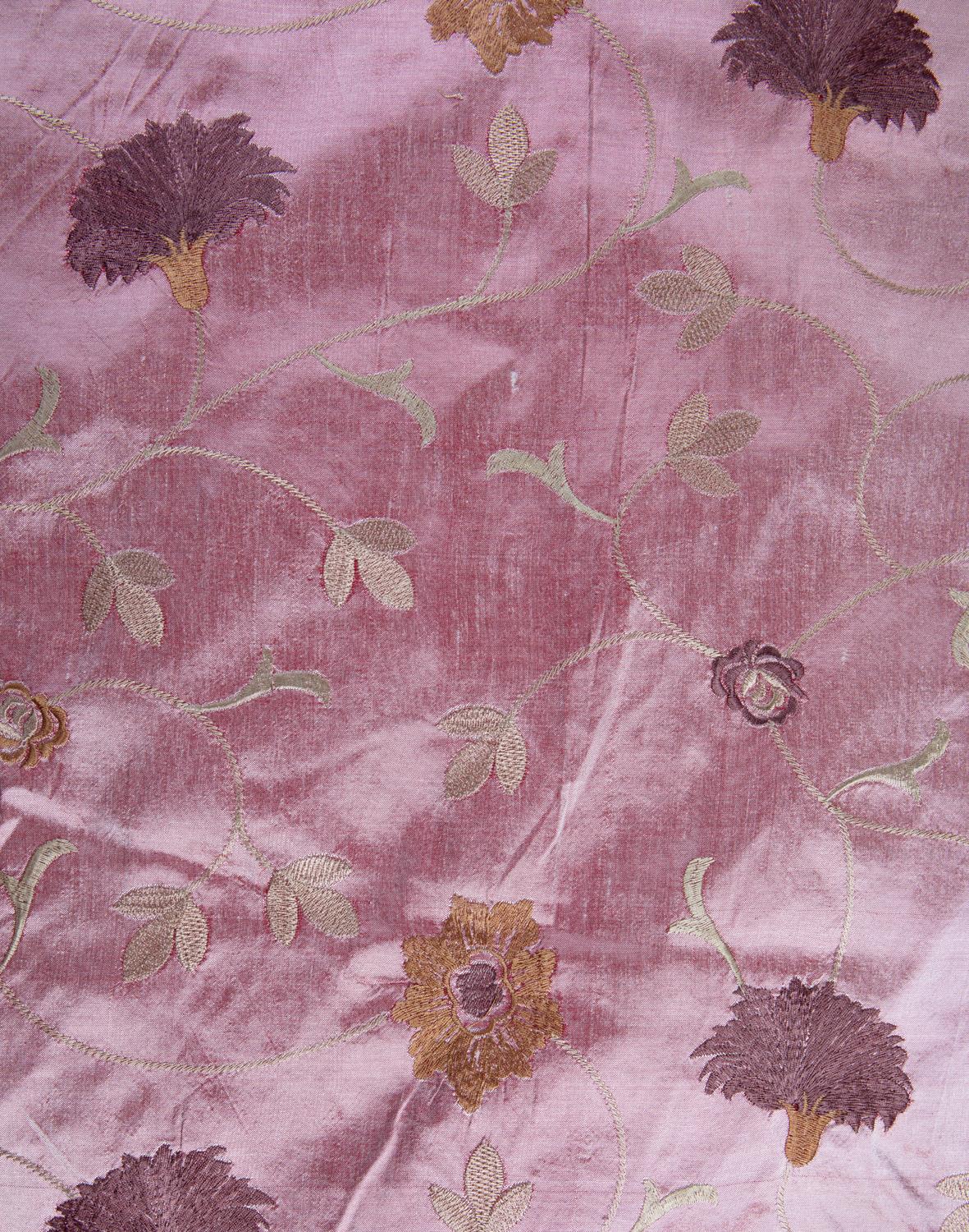 Indian Dusty Rose Dupioni Silk, Finely Woven Hand Embroidered Designer House Fabric For Sale