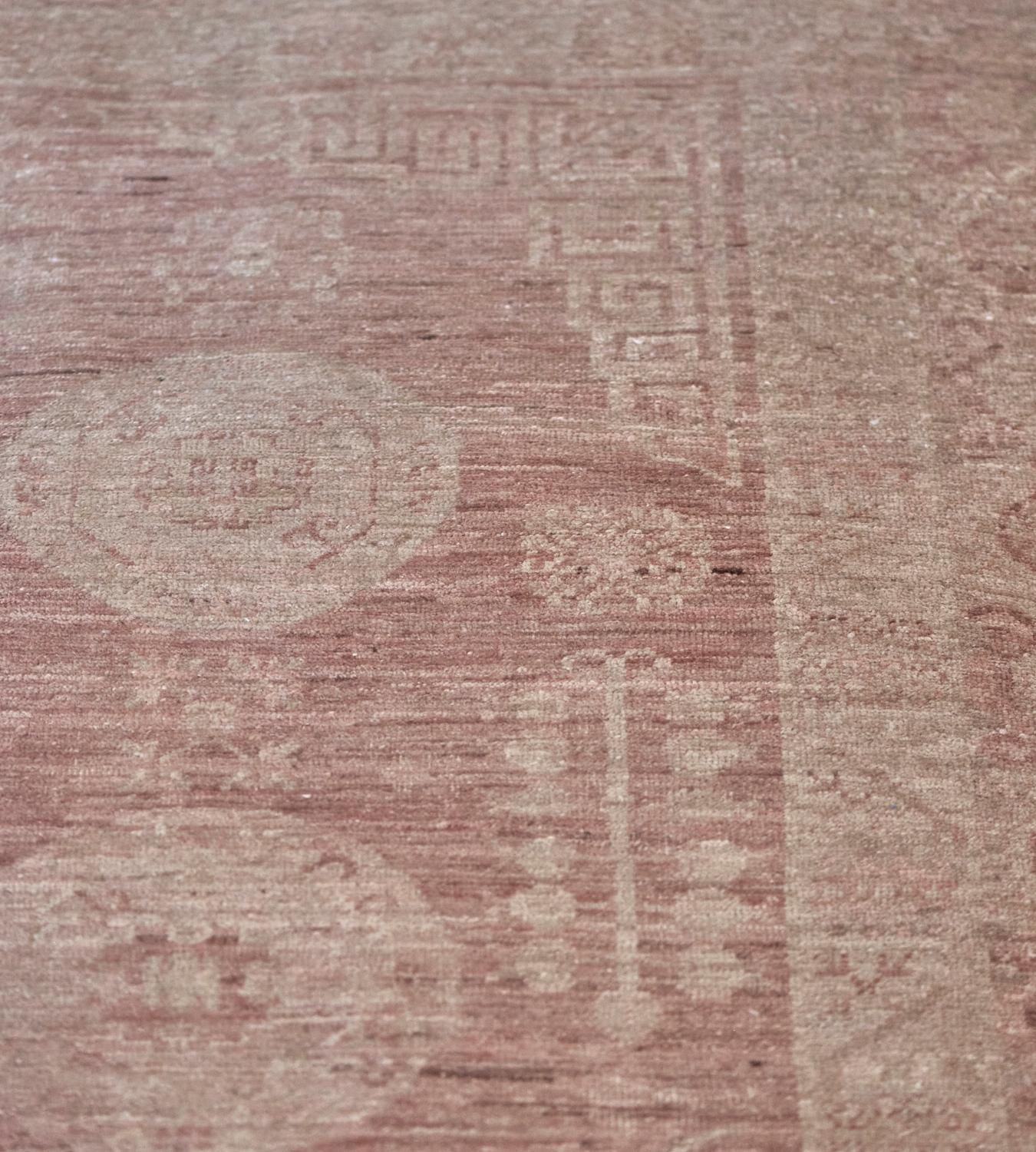 Dusty Rose Handwoven Revival Khotan Rug In Excellent Condition For Sale In West Hollywood, CA