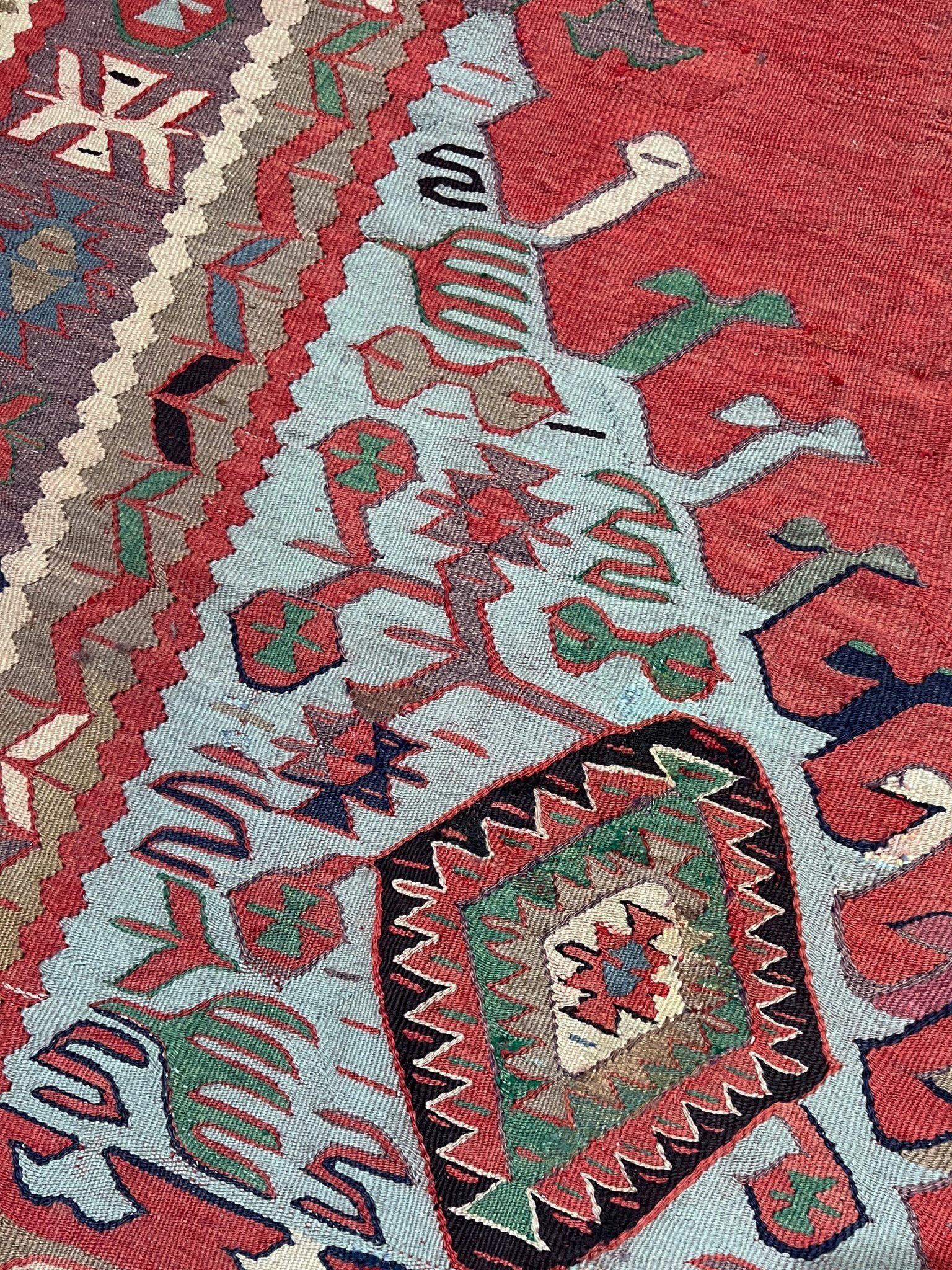 Kilim Oushak rosa polveroso - Tappeto turco semi-antico a trama piatta - 8′4″×9′10″- 1940s in vendita 3
