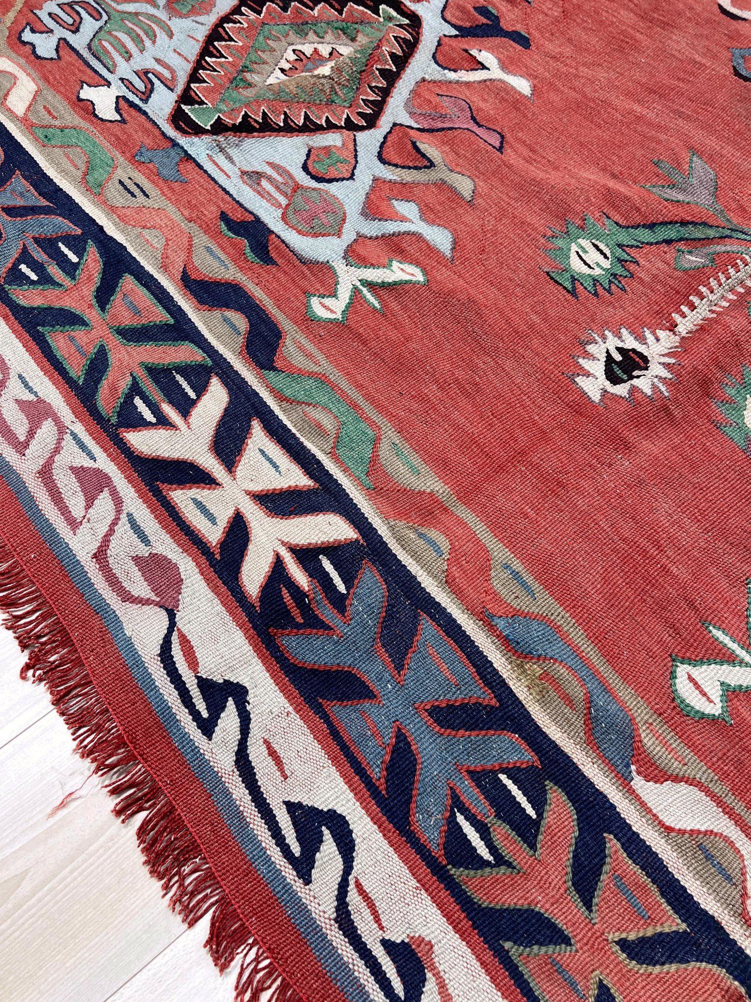 Kilim Oushak rosa polveroso - Tappeto turco semi-antico a trama piatta - 8′4″×9′10″- 1940s in vendita 4