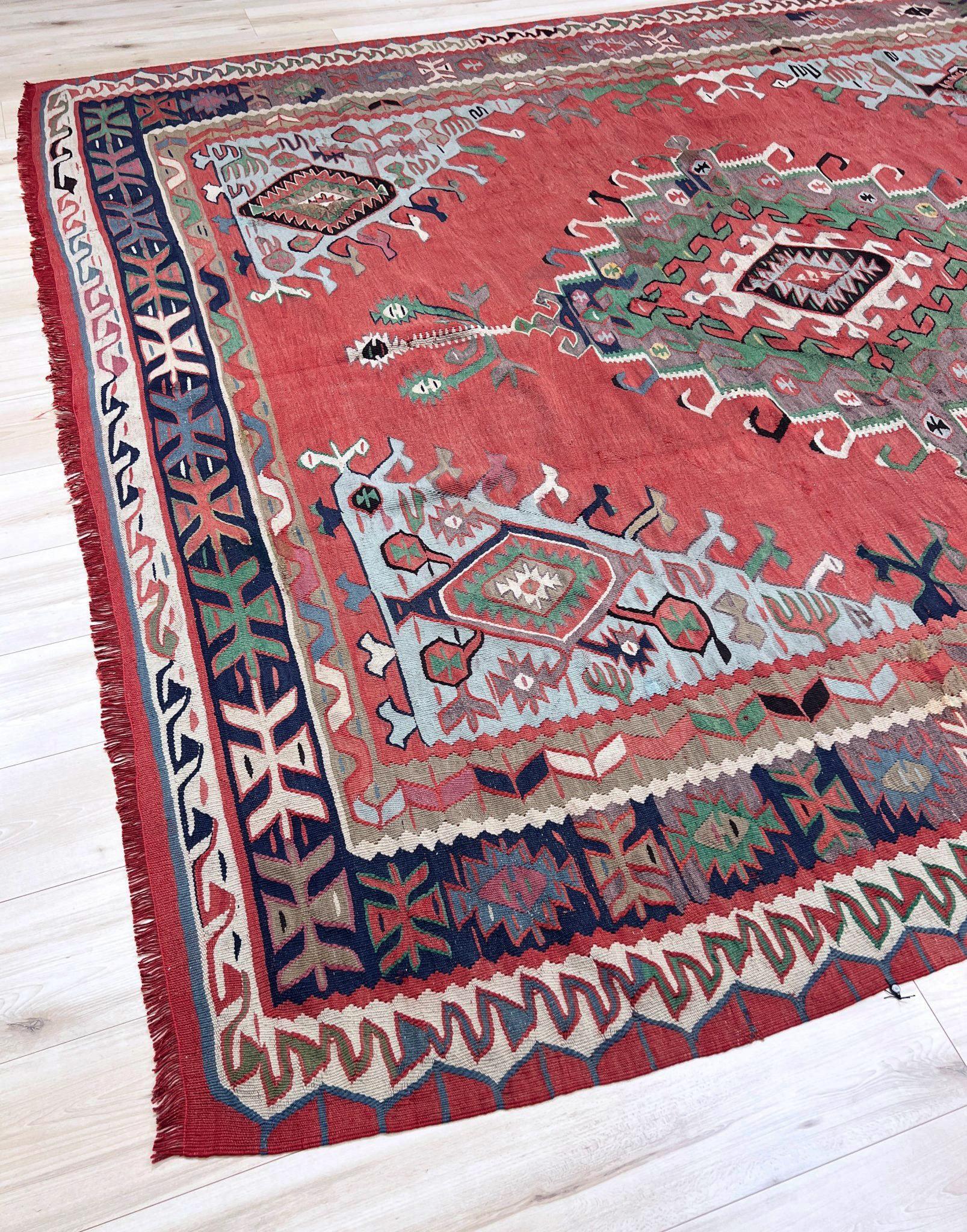 Kilim Oushak rosa polveroso - Tappeto turco semi-antico a trama piatta - 8′4″×9′10″- 1940s in vendita 5