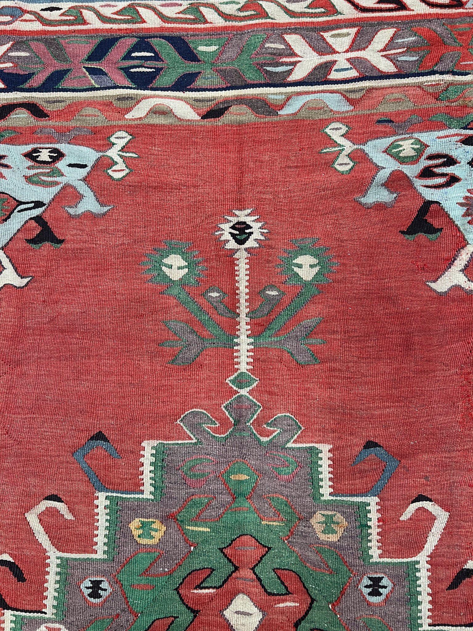 Kilim Oushak rosa polveroso - Tappeto turco semi-antico a trama piatta - 8′4″×9′10″- 1940s in vendita 6