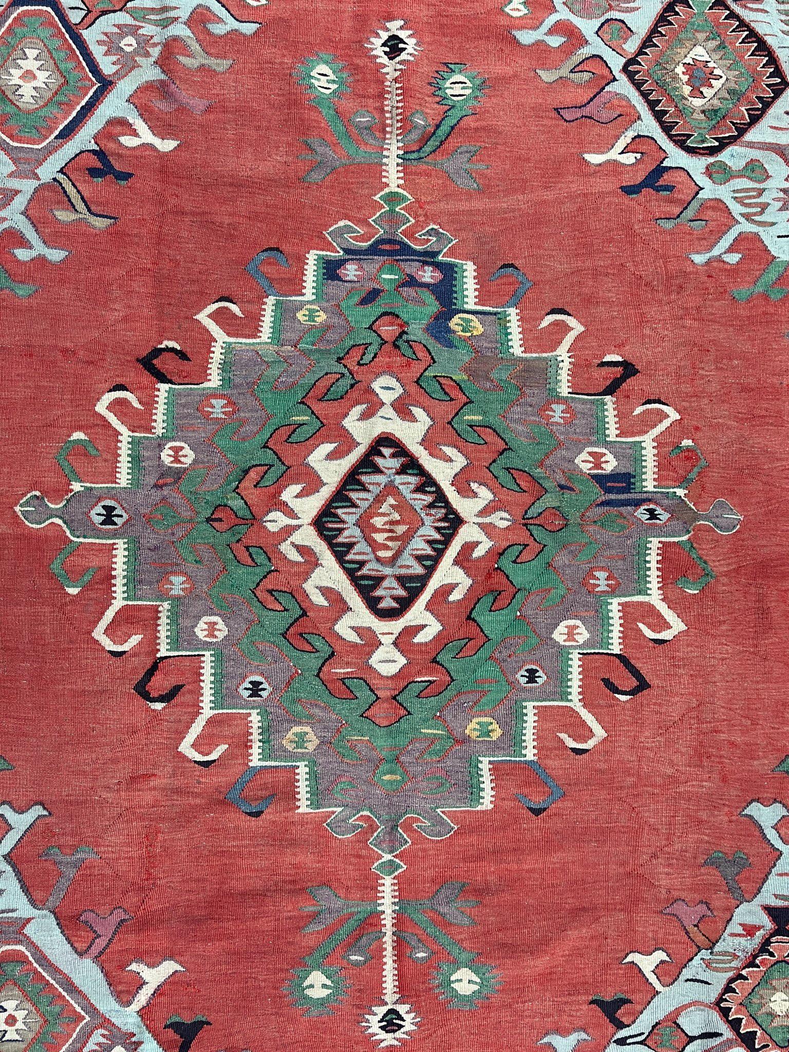 Kilim Oushak rosa polveroso - Tappeto turco semi-antico a trama piatta - 8′4″×9′10″- 1940s in vendita 7