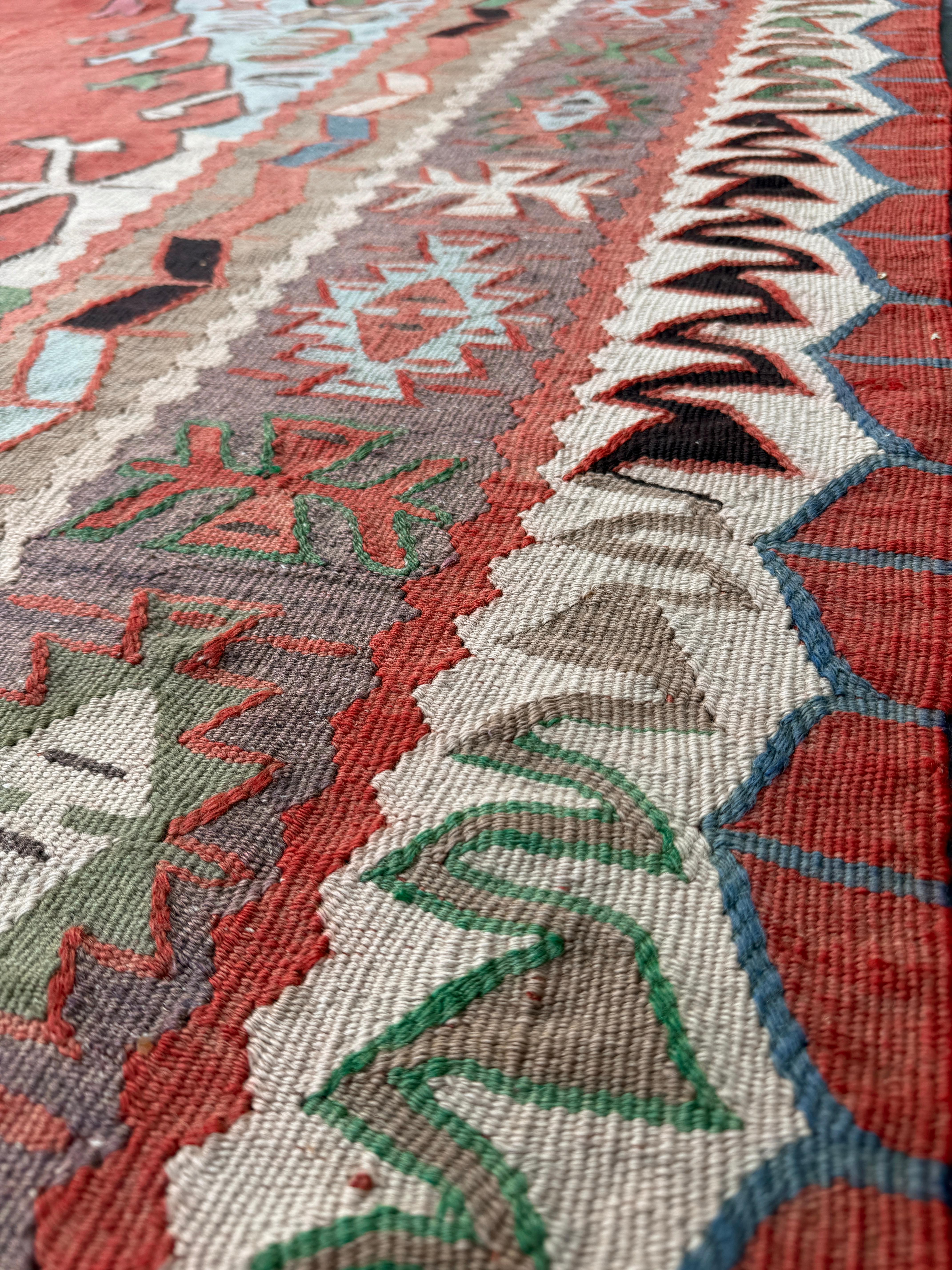 Kilim Oushak rosa polveroso - Tappeto turco semi-antico a trama piatta - 8′4″×9′10″- 1940s in vendita 9