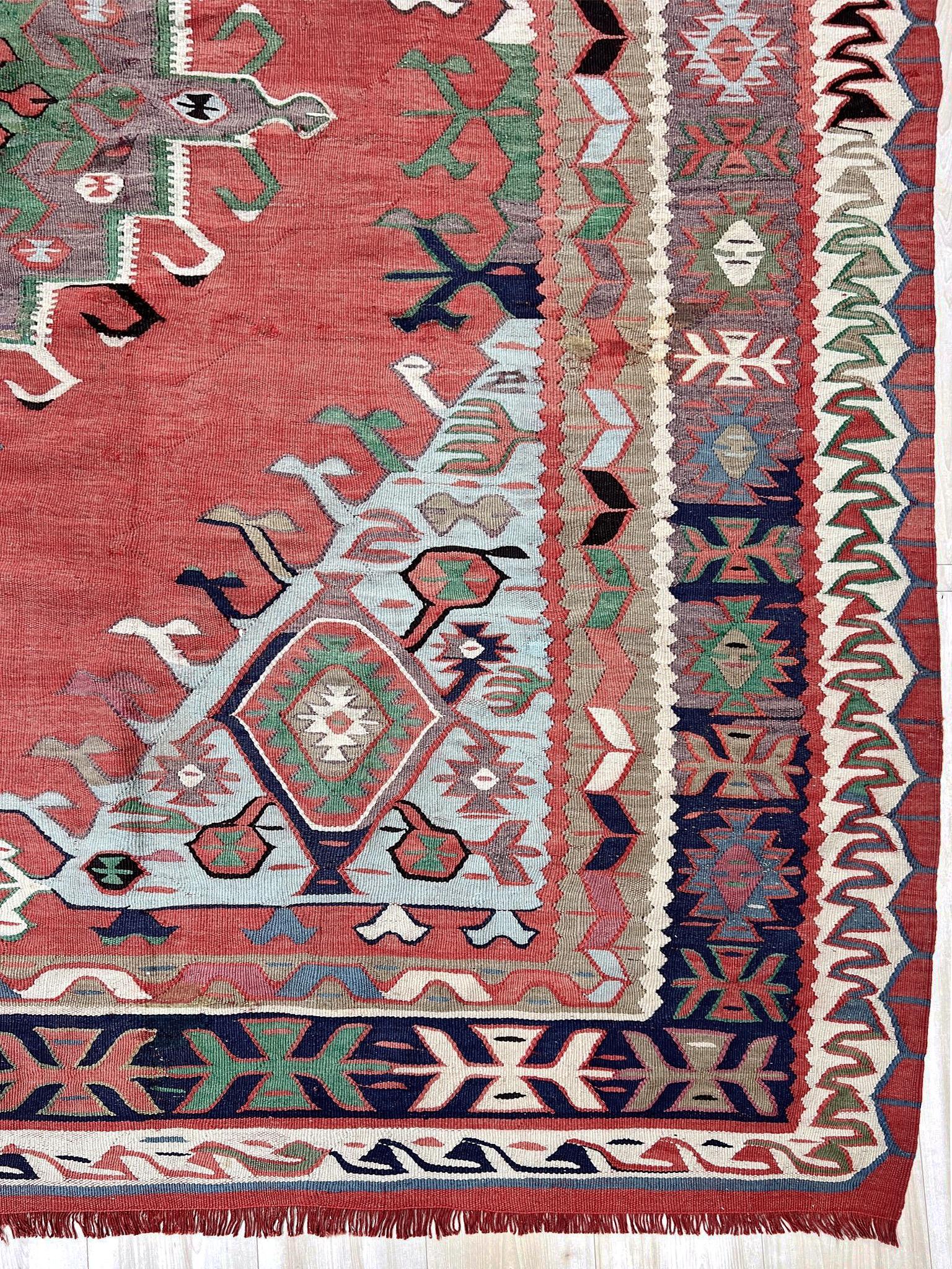 Kilim Oushak rosa polveroso - Tappeto turco semi-antico a trama piatta - 8′4″×9′10″- 1940s in vendita 10