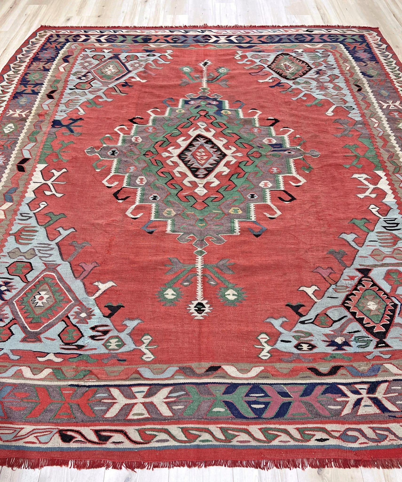 Turco Kilim Oushak rosa polveroso - Tappeto turco semi-antico a trama piatta - 8′4″×9′10″- 1940s in vendita