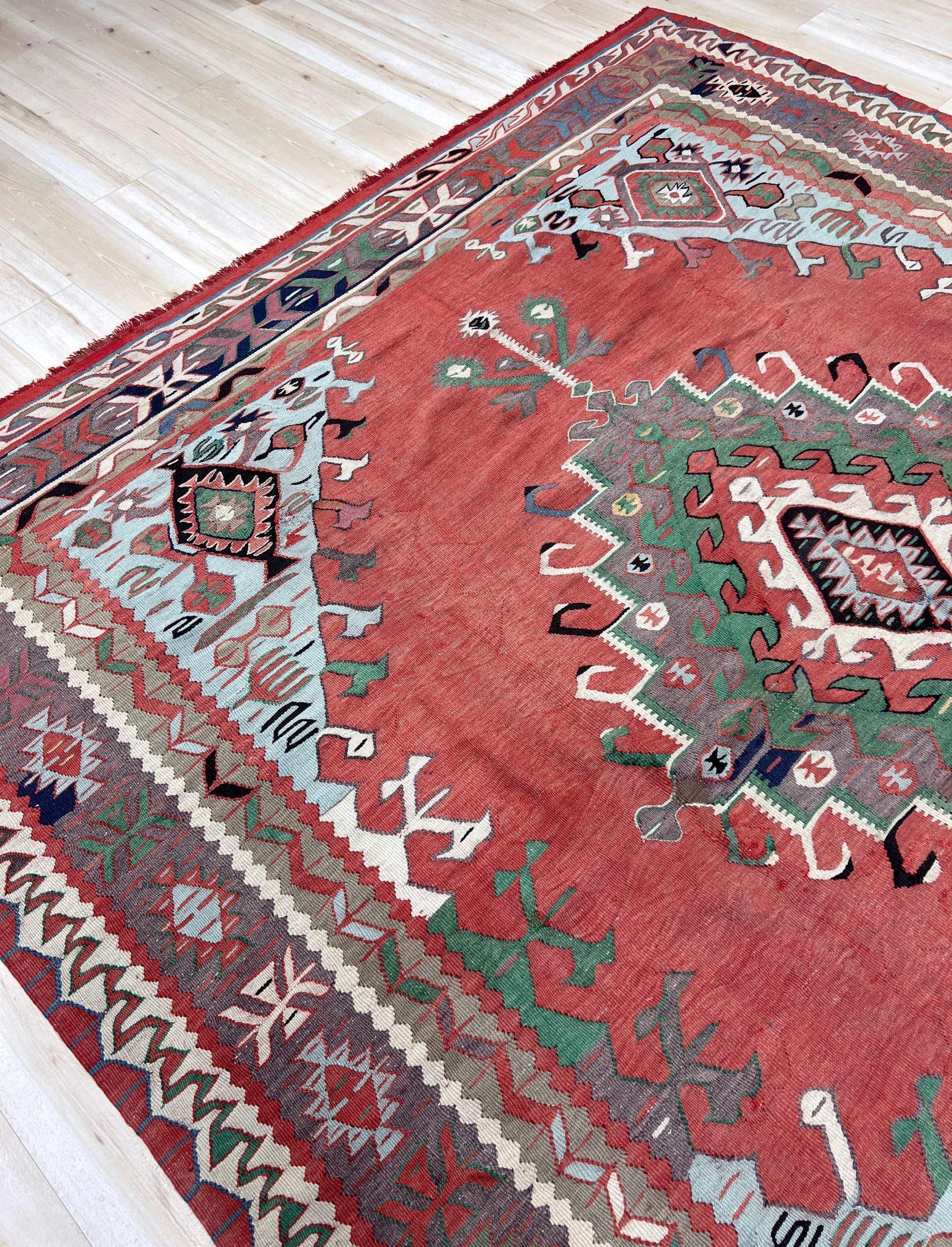 Lana Kilim Oushak rosa polveroso - Tappeto turco semi-antico a trama piatta - 8′4″×9′10″- 1940s in vendita