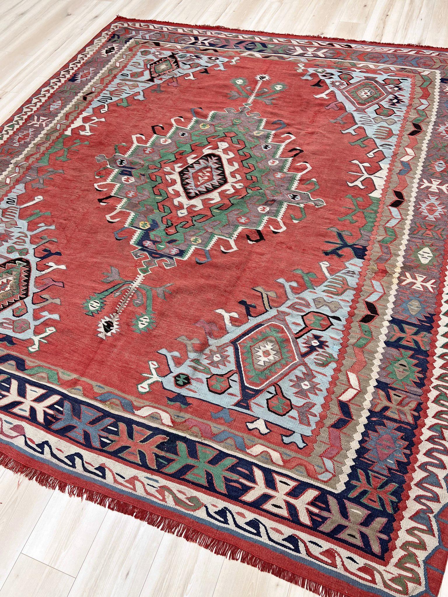 Kilim Oushak rosa polveroso - Tappeto turco semi-antico a trama piatta - 8′4″×9′10″- 1940s in vendita 1