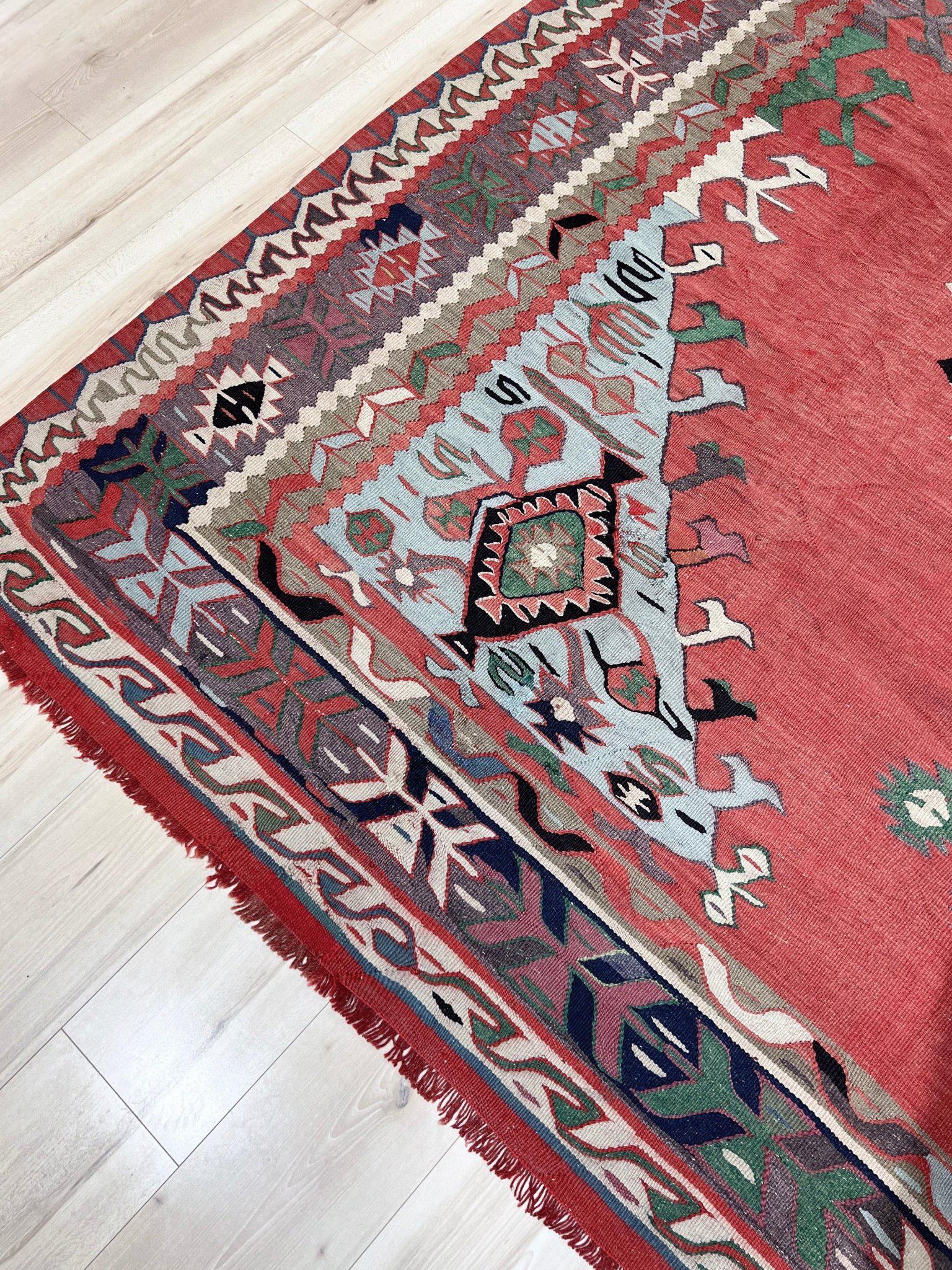 Kilim Oushak rosa polveroso - Tappeto turco semi-antico a trama piatta - 8′4″×9′10″- 1940s in vendita 2