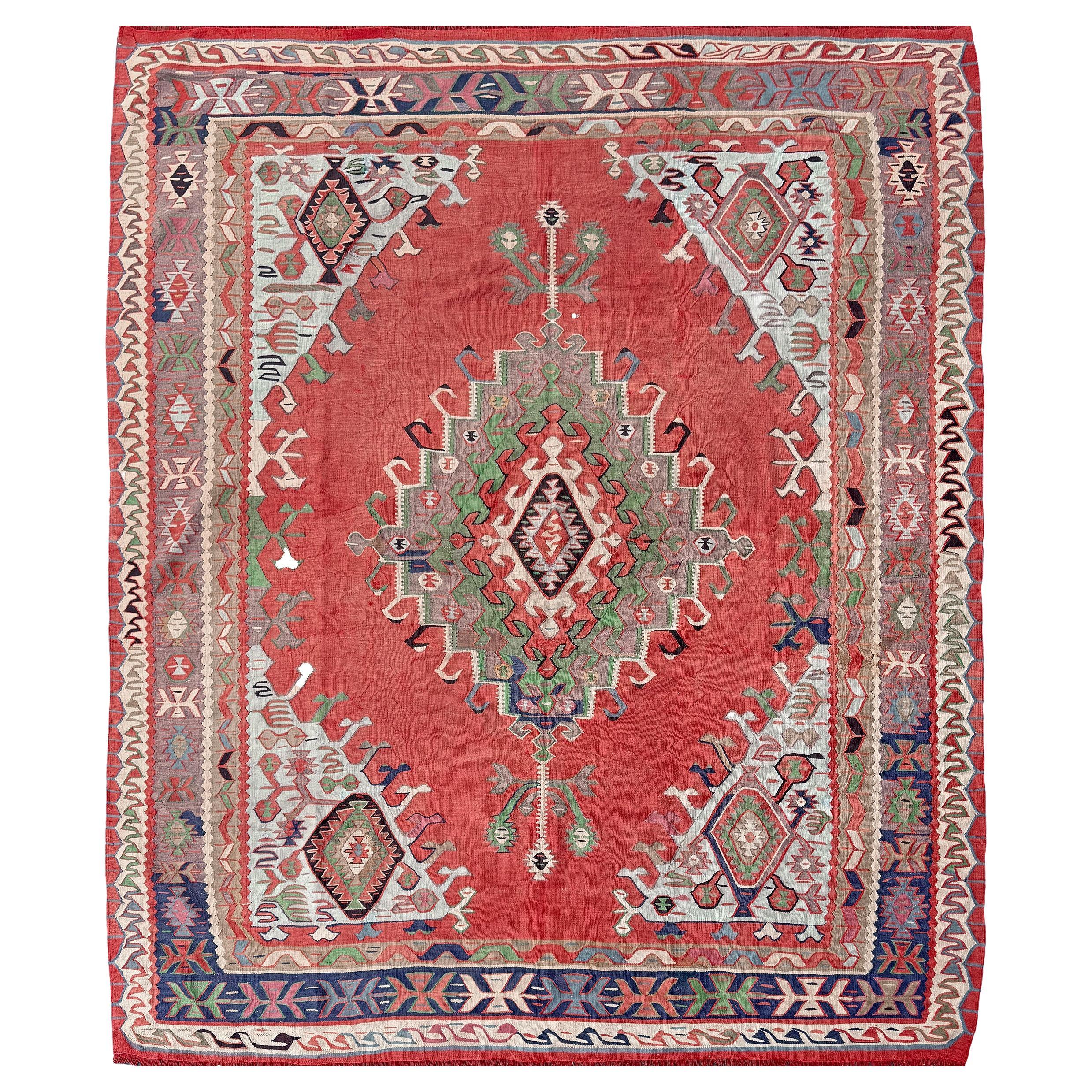 Kilim Oushak rosa polveroso - Tappeto turco semi-antico a trama piatta - 8′4″×9′10″- 1940s in vendita