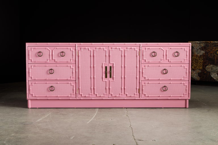 pink bamboo dresser SOLD Hot Pink Bamboo Dresser Hutch | Lacquer Sideboard, Customizable