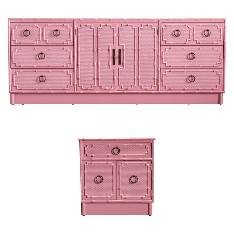Dusty Rose Pink Lacquered Faux Bamboo Mid-Century Modern Dresser and Nightstand at 1stDibs | dusty rose dresser, pink bamboo dresser, dusty pink dresser Dusty Rose Pink Lacquered Faux Bamboo Mid-Century Modern Dresser and Nightstand at 1stDibs | dusty rose dresser, pink bamboo dresser, dusty pink dresser