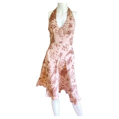 Dusty Rose Silk Crepe Backless printed Halter Midi dress - Flora Kung
