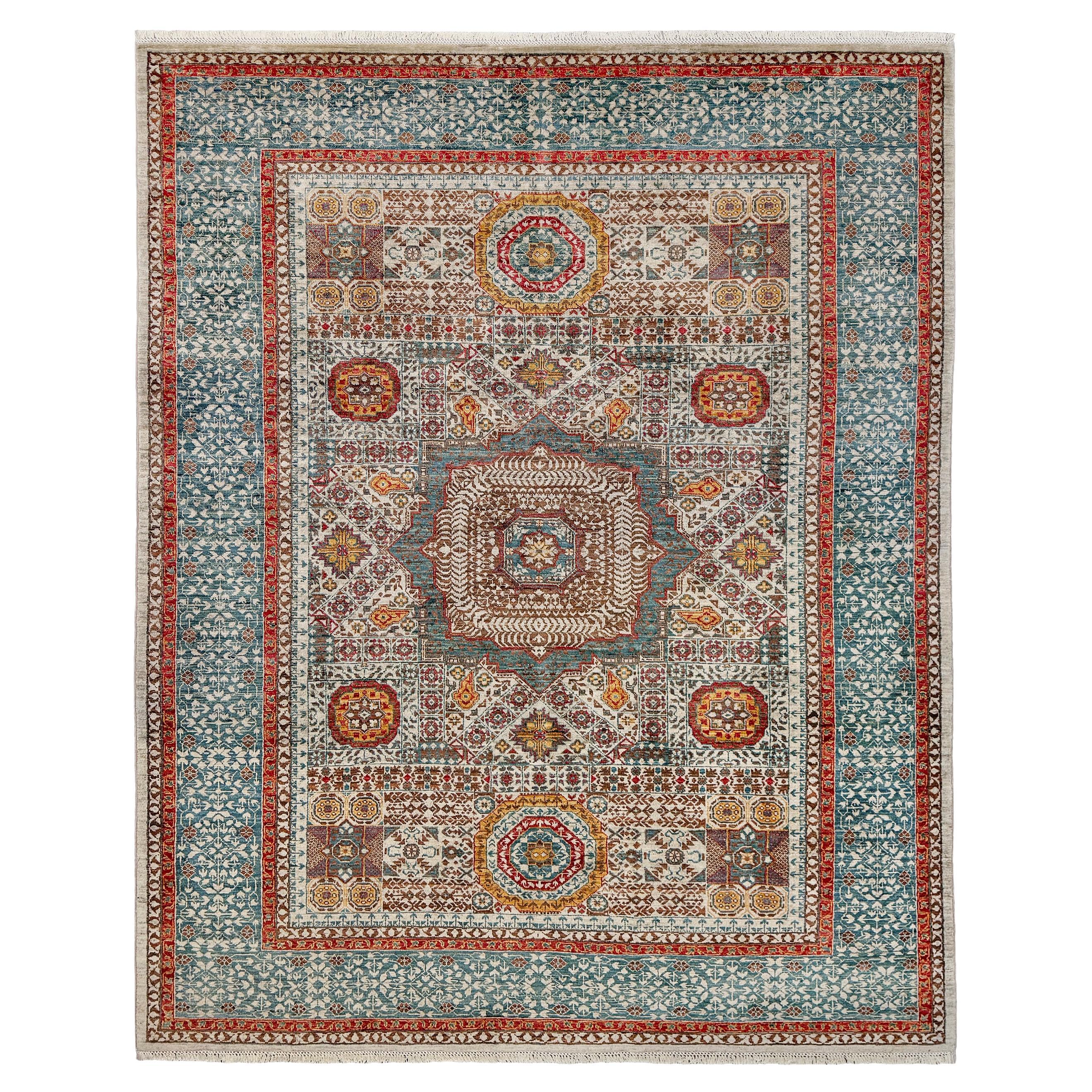 Dusty Teal Mamluk Transitional Rug • Hand-Knotted Ghazni Wool, 6×8, Turkey