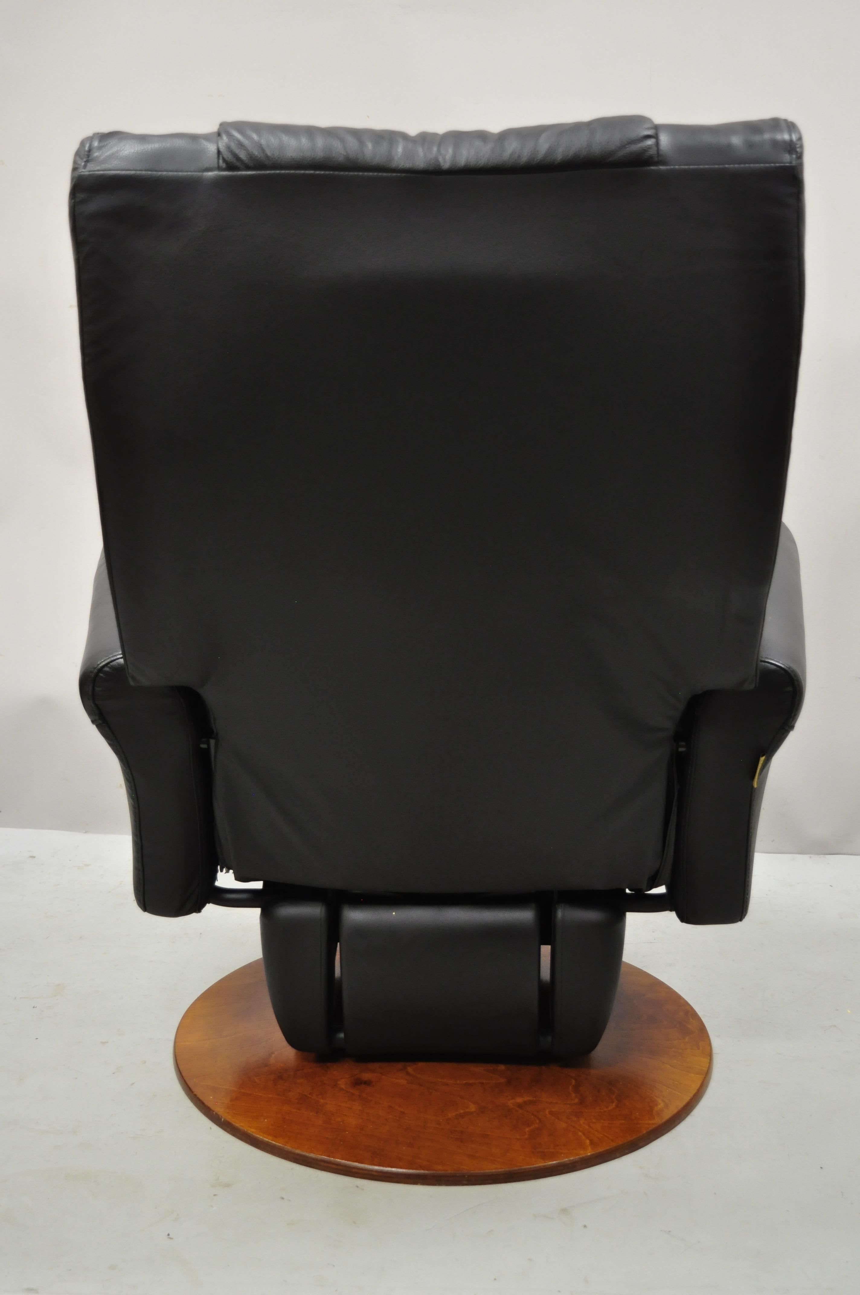 Dutailier Black Leather Avant Glide Glider Swivel Recliner Chair and Ottoman 2