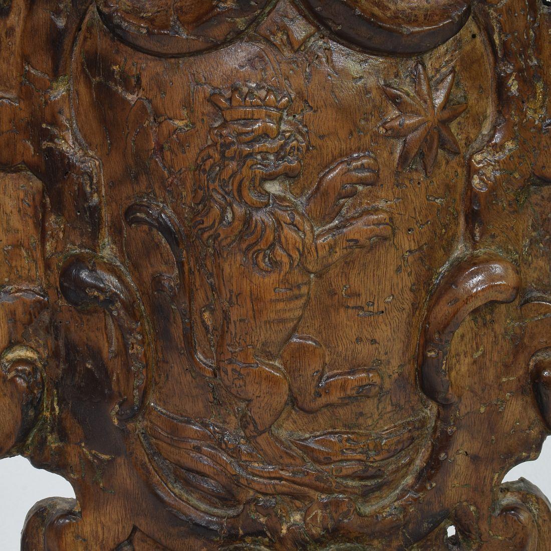 Dutch 17/18th Century Baroque Carved Wooden Coat of Arms For Sale 7