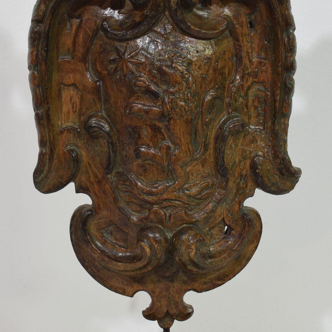 Dutch 17/18th Century Baroque Carved Wooden Coat of Arms For Sale 4