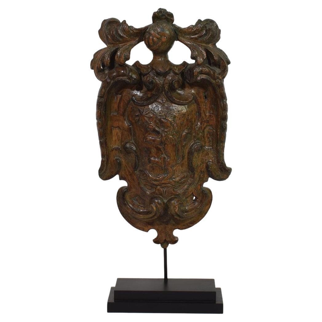 Dutch 17/18th Century Baroque Carved Wooden Coat of Arms For Sale
