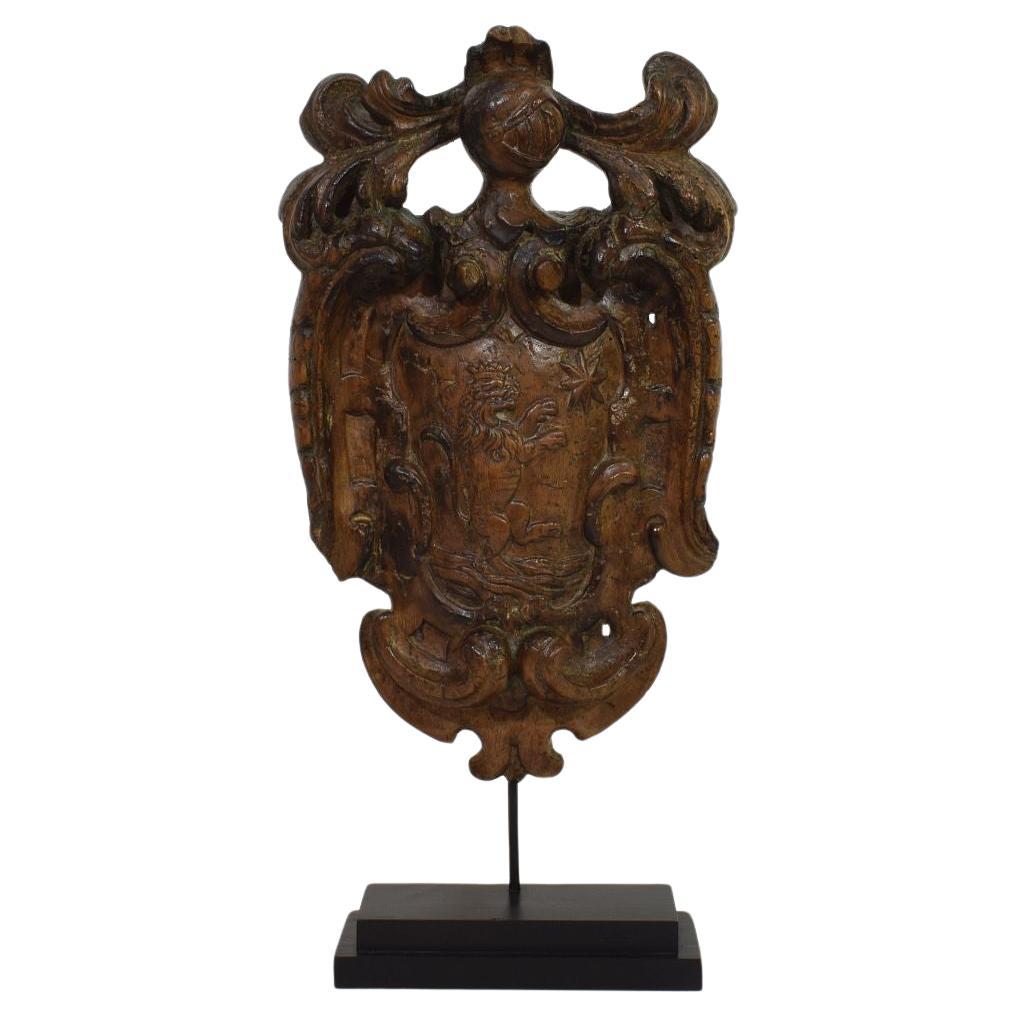 Dutch 17/18th Century Baroque Carved Wooden Coat of Arms