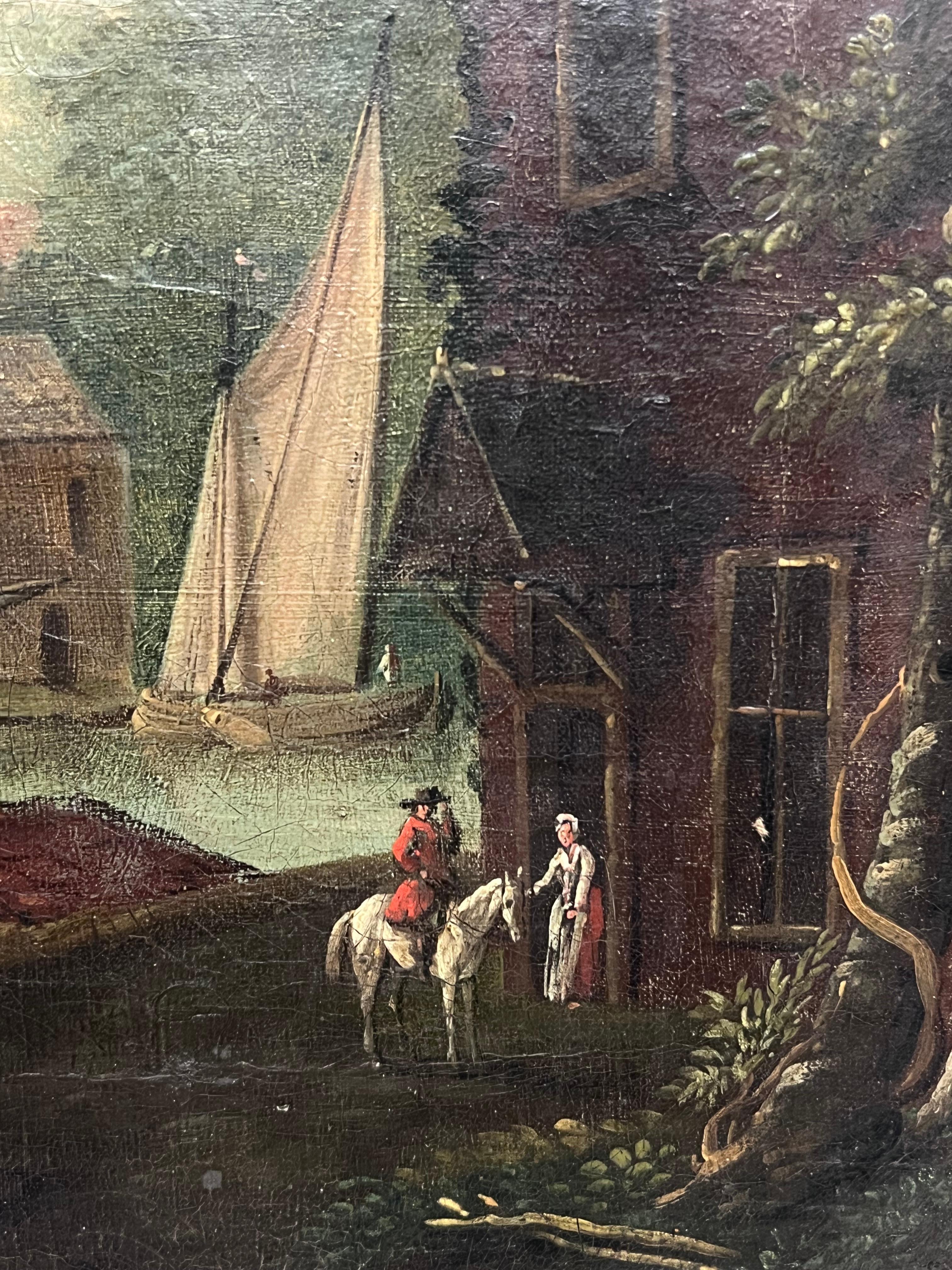 The Shipping Harbor
Dutch School, early 1700's period
oil on canvas, framed
framed: 24 x 35 inches
canvas : 17 x 28 inches
Provenance: private collection, UK
Condition: minor flaking and craquelure throughout but overall very good condition

For
