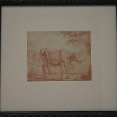Dutch 17th-18th Century Red Charcoal Drawing of a Cow