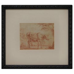 Dutch 17th-18th Century Red Charcoal Drawing of a Cow