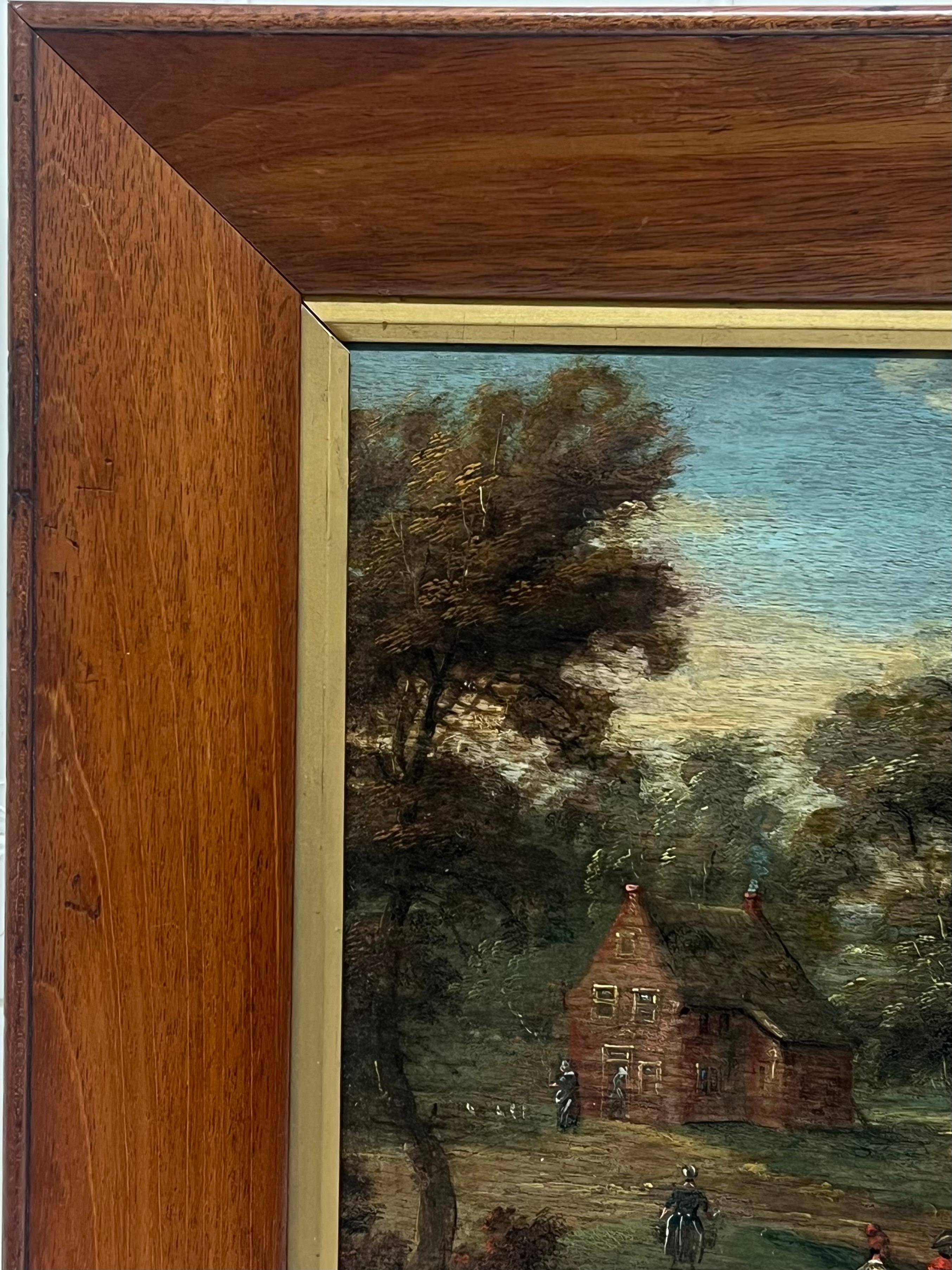 Niederländisches Ölgemälde aus dem 17. Jahrhundert Figuren vor einem Gebäude in einer antiken Landschaft (Alte Meister), Painting, von Dutch 17th Century