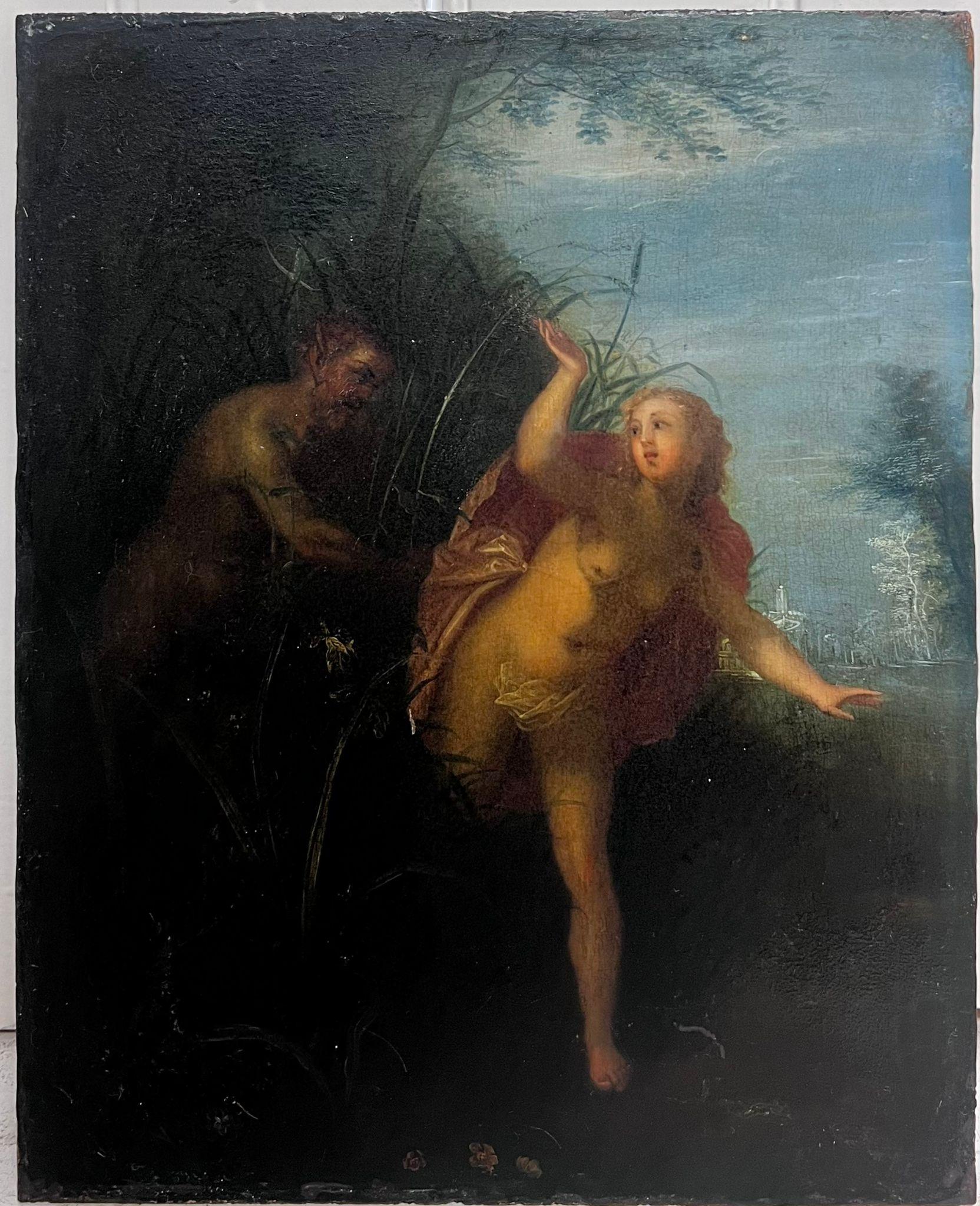 XVII Óleo del Siglo de Oro holandés del Viejo Maestro sobre panel de madera Desnudo mitológico en el bosque - Painting de Dutch 17th Century
