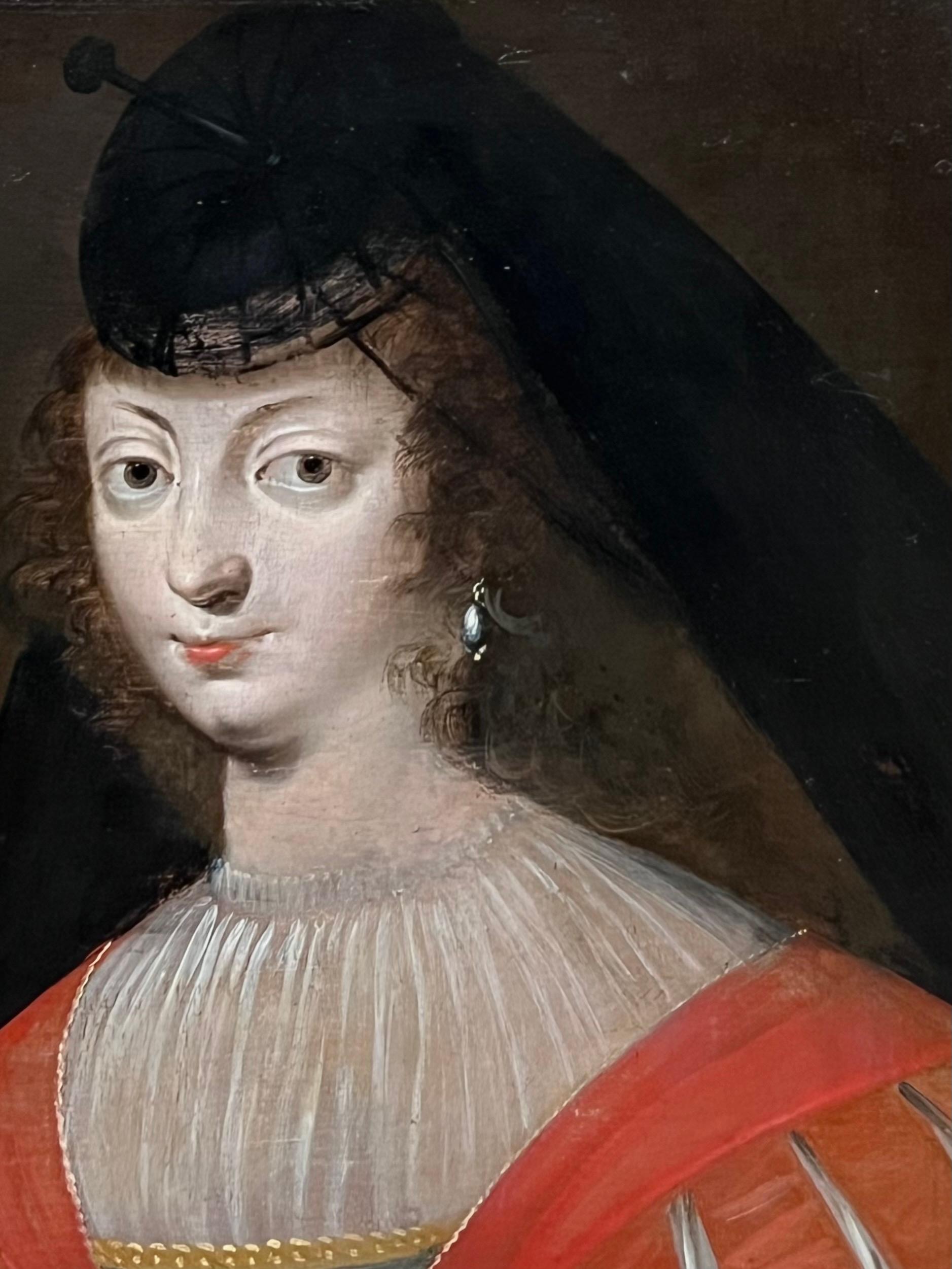 Fine 17th Century Dutch Old Master Oil on Cradled Panel Portrait of Young Lady - Black Figurative Painting by Dutch 17th Century