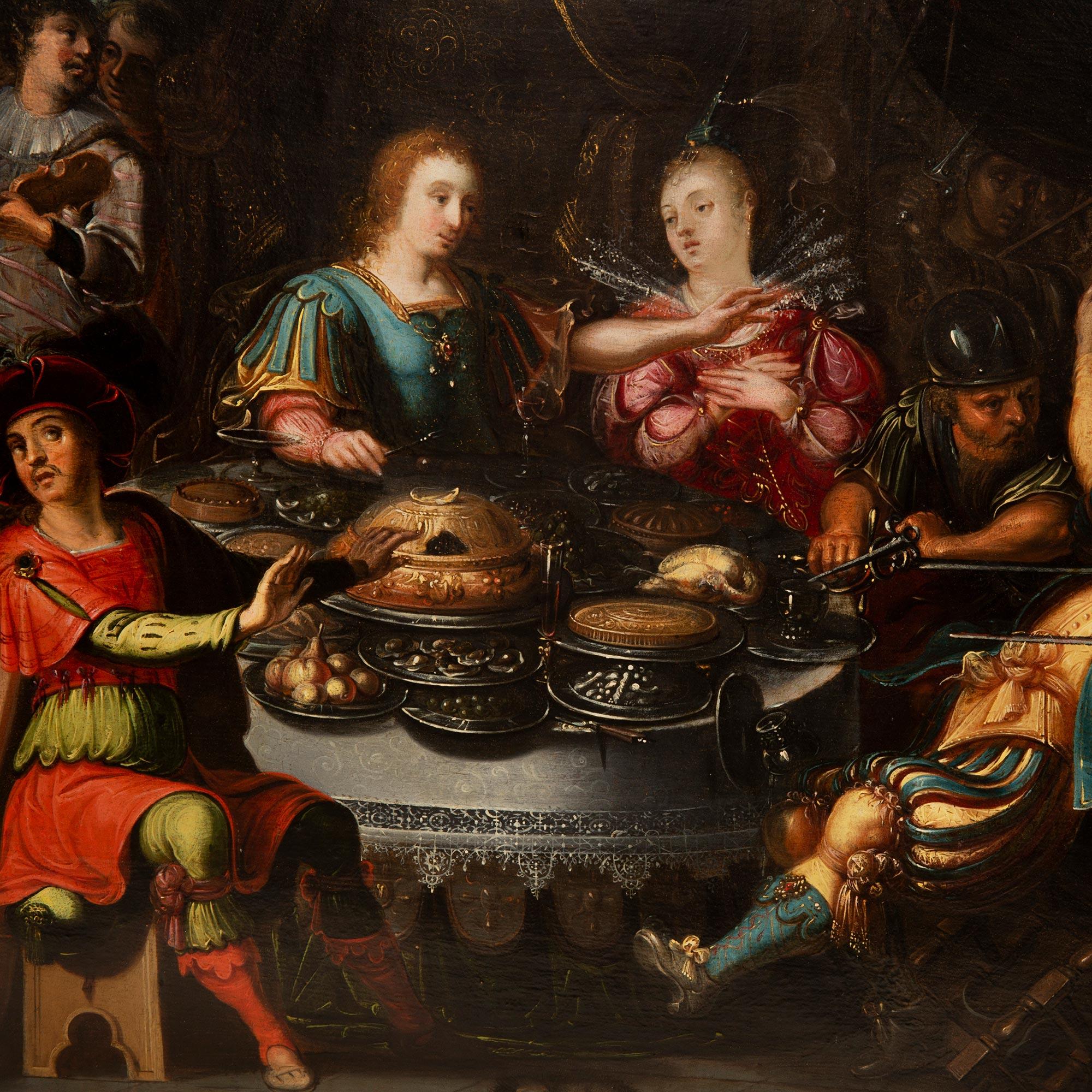 Dutch 17th Century Oil on Wood Painting in the Manner of Frans Francken In Good Condition For Sale In West Palm Beach, FL