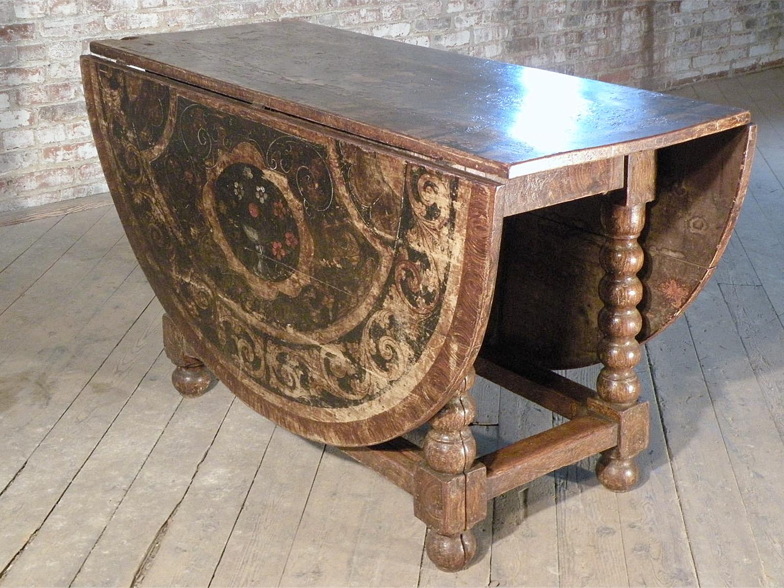Baroque Dutch 17th Century Painted Large Oval Gate-Leg Dining Table For Sale