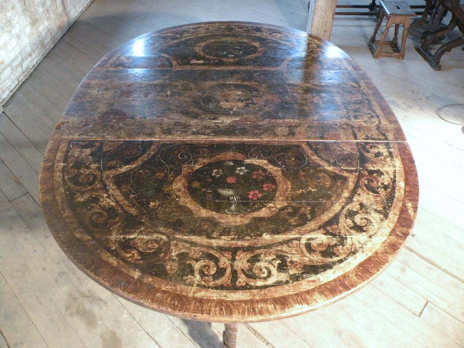 Wood Dutch 17th Century Painted Large Oval Gate-Leg Dining Table For Sale