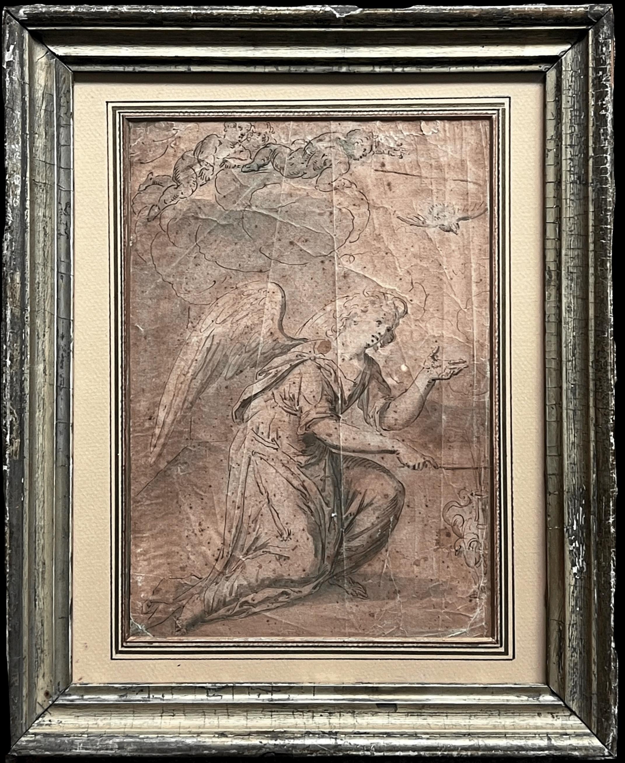 Fine 17th Century Dutch Old Master Ink Drawing & Wash Visiting Angel