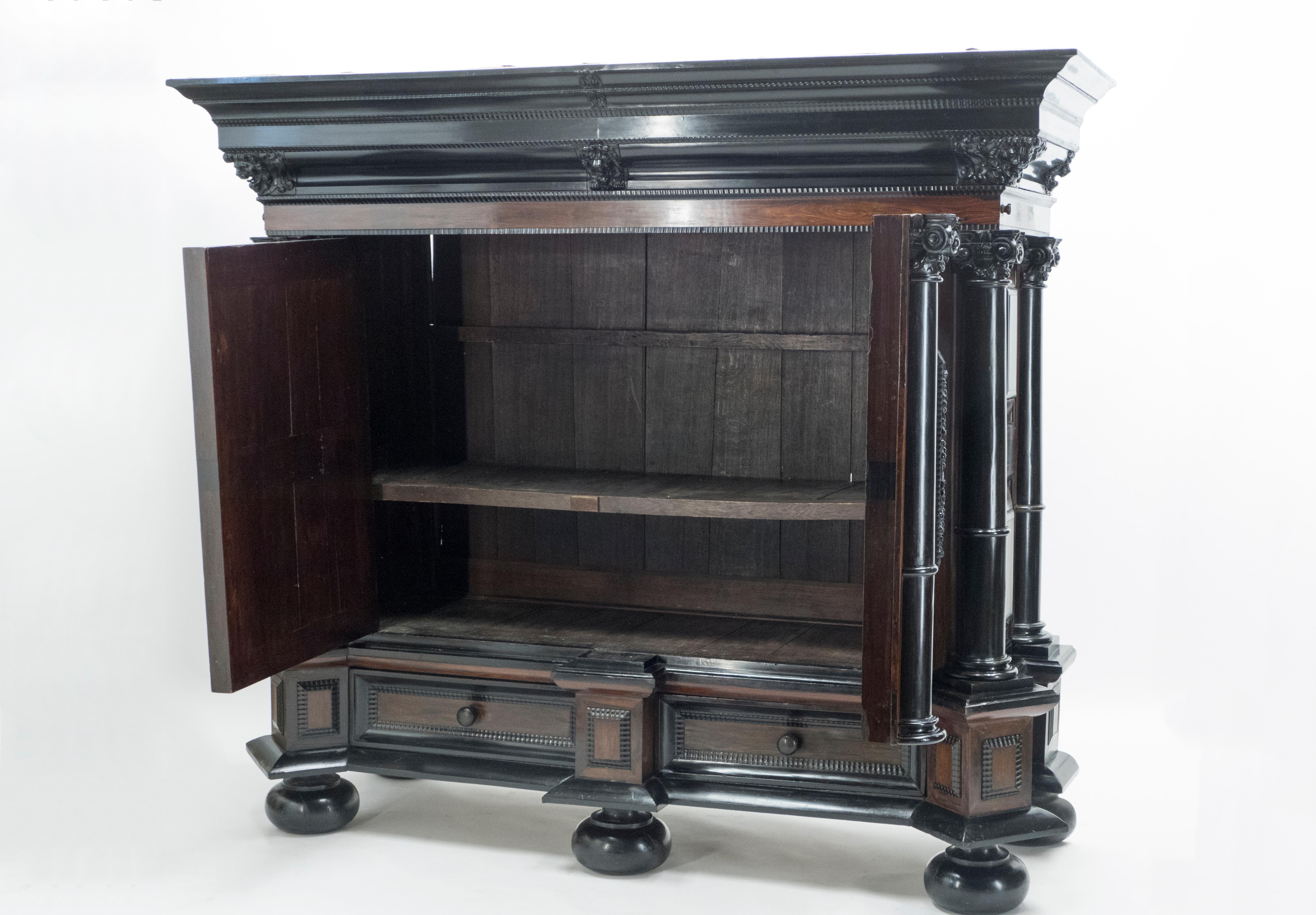 Dutch 17th Century Rosewood Ebony Baroque Cupboard Kussenkast, 1670 For Sale 9