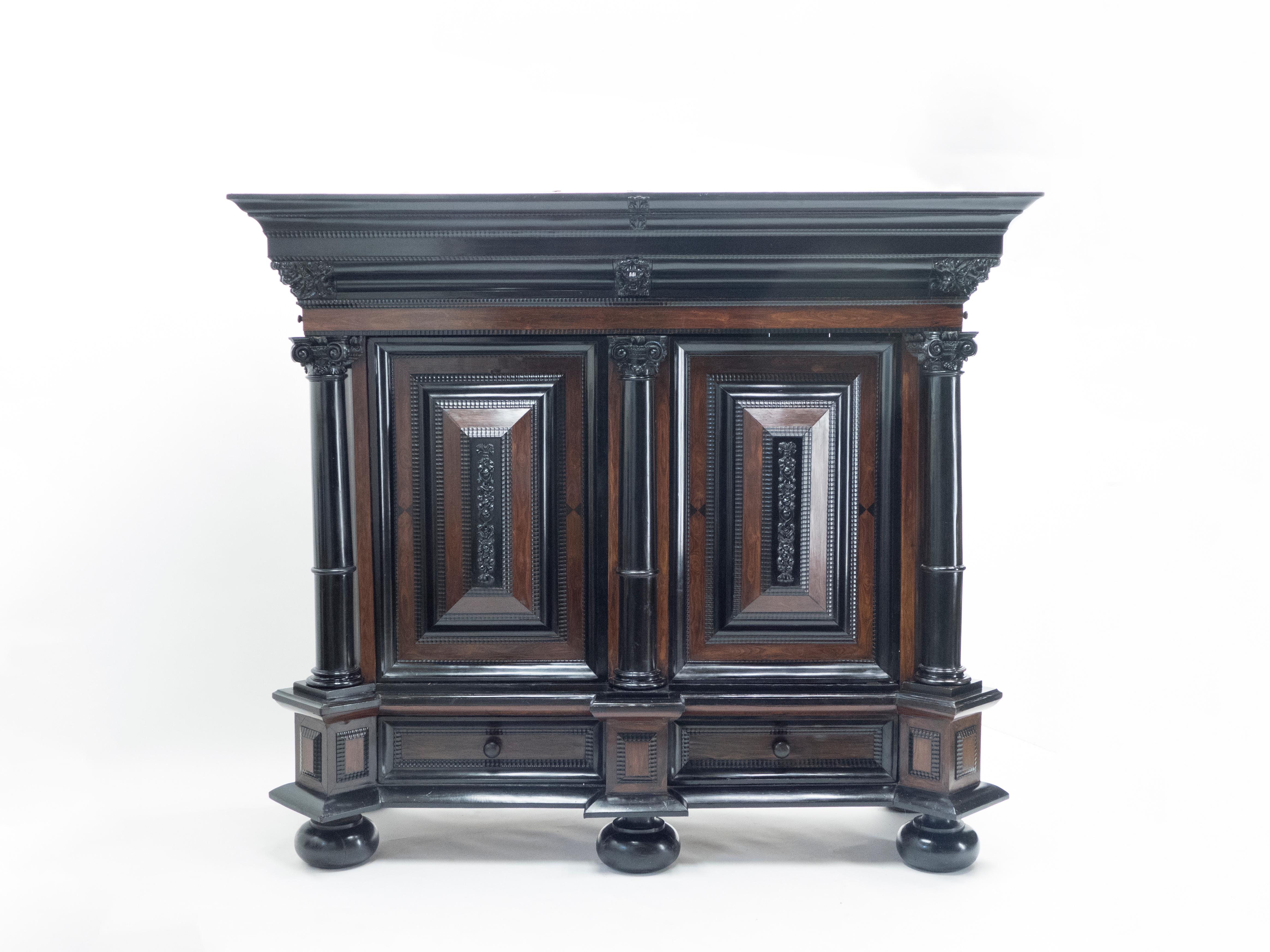 Dutch 17th Century Rosewood Ebony Baroque Cupboard Kussenkast, 1670 For Sale 13