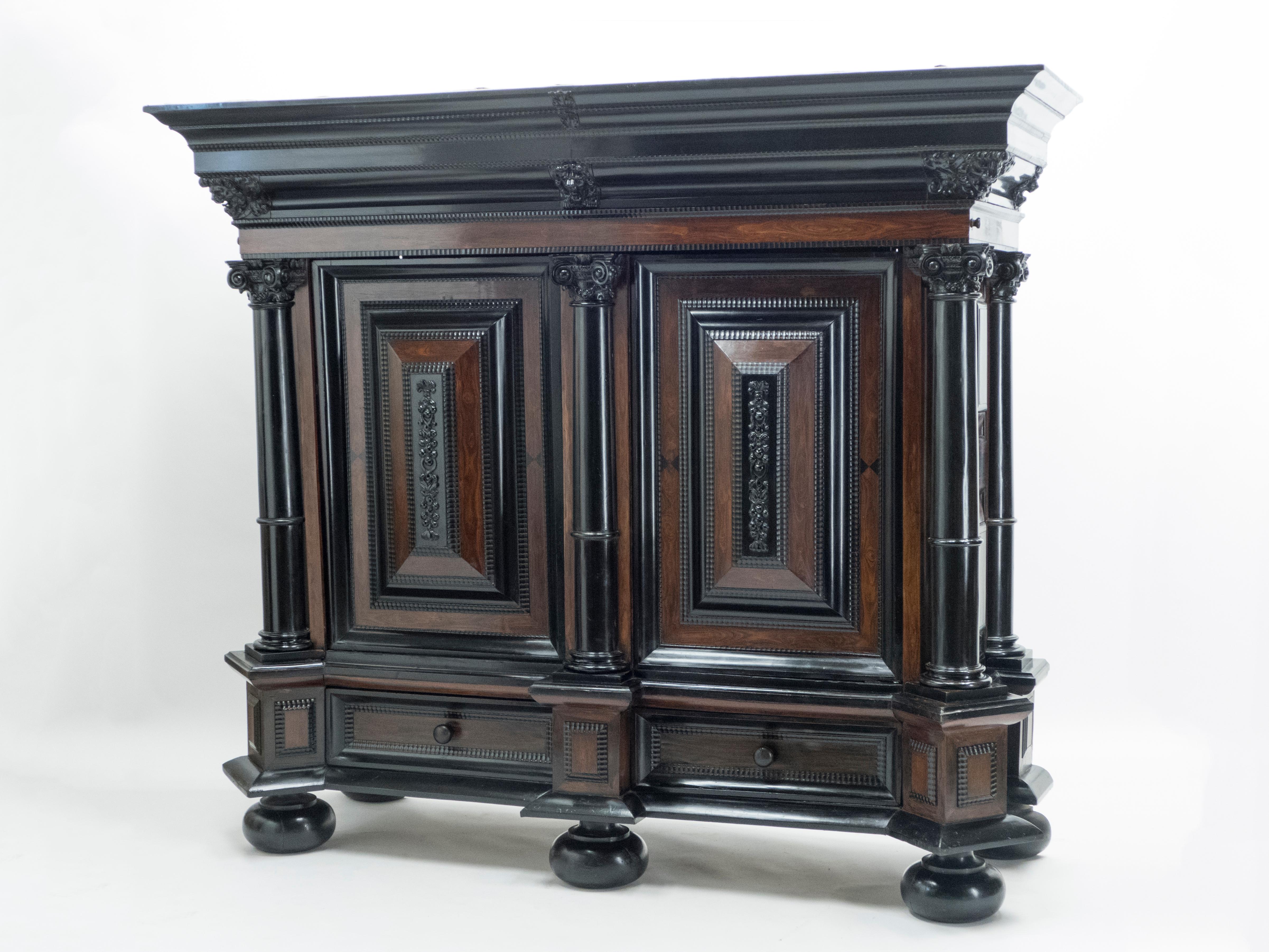 18th Century and Earlier Dutch 17th Century Rosewood Ebony Baroque Cupboard Kussenkast, 1670 For Sale