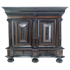 Dutch 17th Century Rosewood Ebony Baroque Cupboard Kussenkast, 1670