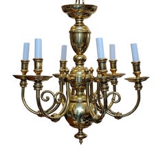 Dutch 17th Century Style Heavy Solid Brass Six Branch Chandelier