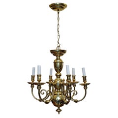 Dutch 17th Century Style Heavy Solid Brass Six Branch Chandelier