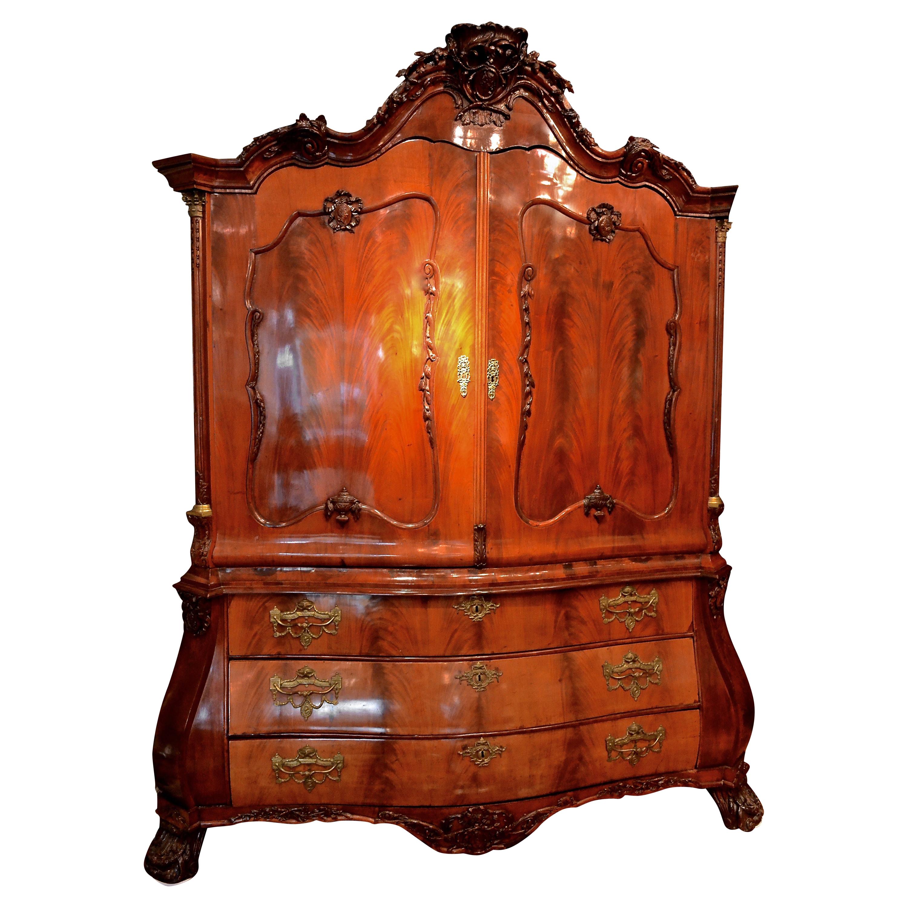  A Dutch Neo Classical 18 Century Mahogany Armoire and Chest of Drawers