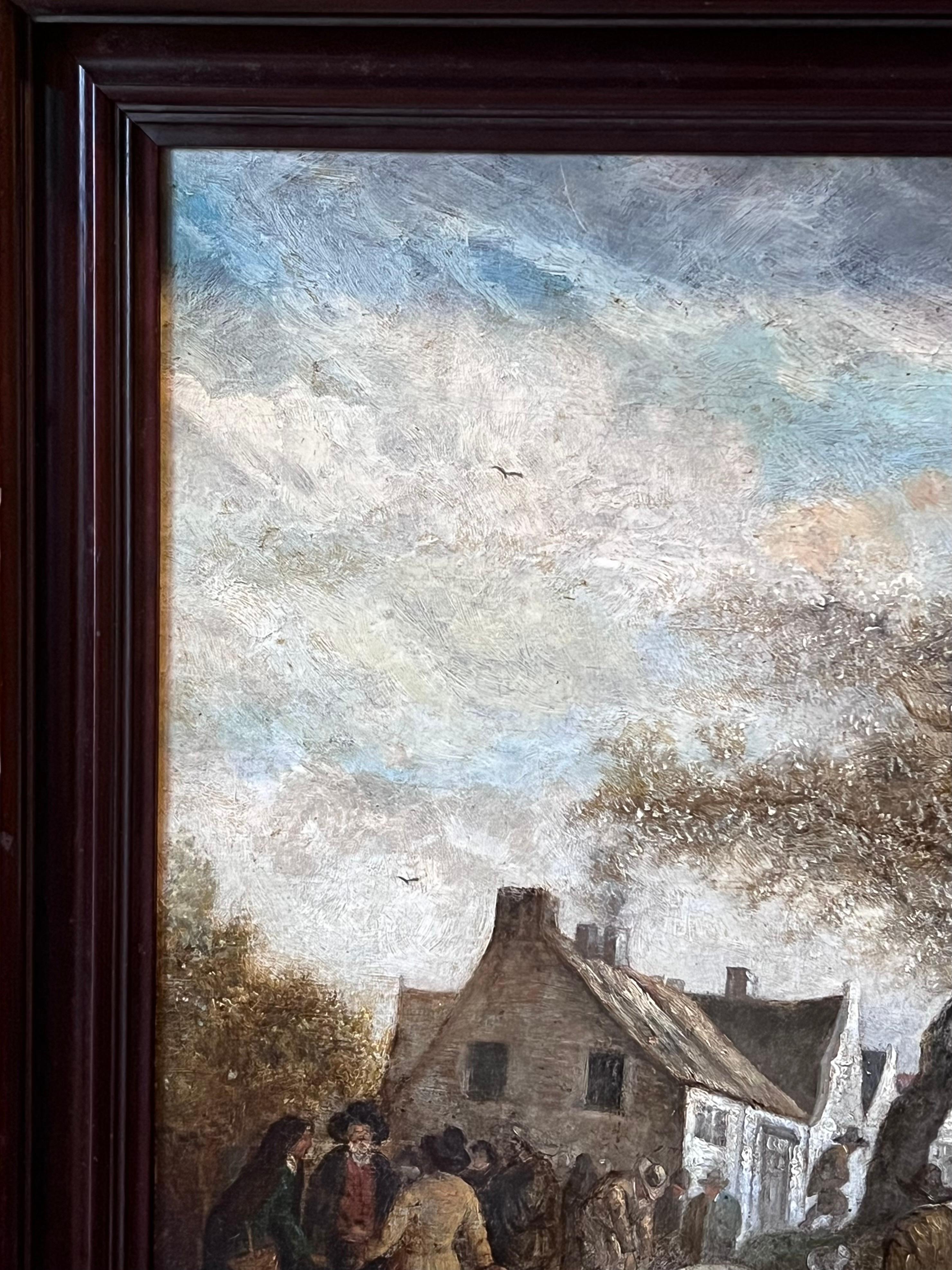 Pintura al óleo holandesa de principios del siglo XIX de gran calidad QUality Farmers Market Gathering Figures en venta 1