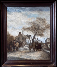 Fine QUality frühen 1800
s Dutch Oil Painting Bauernmarkt Versammlung Figuren