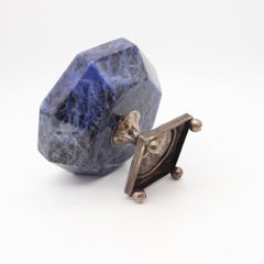 DUTCH 1850 Netherlands Antique Compote In Sterling Silver And Carved Sodalite