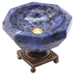 DUTCH 1850 Netherlands Antique Compote In Sterling Silver And Carved Sodalite