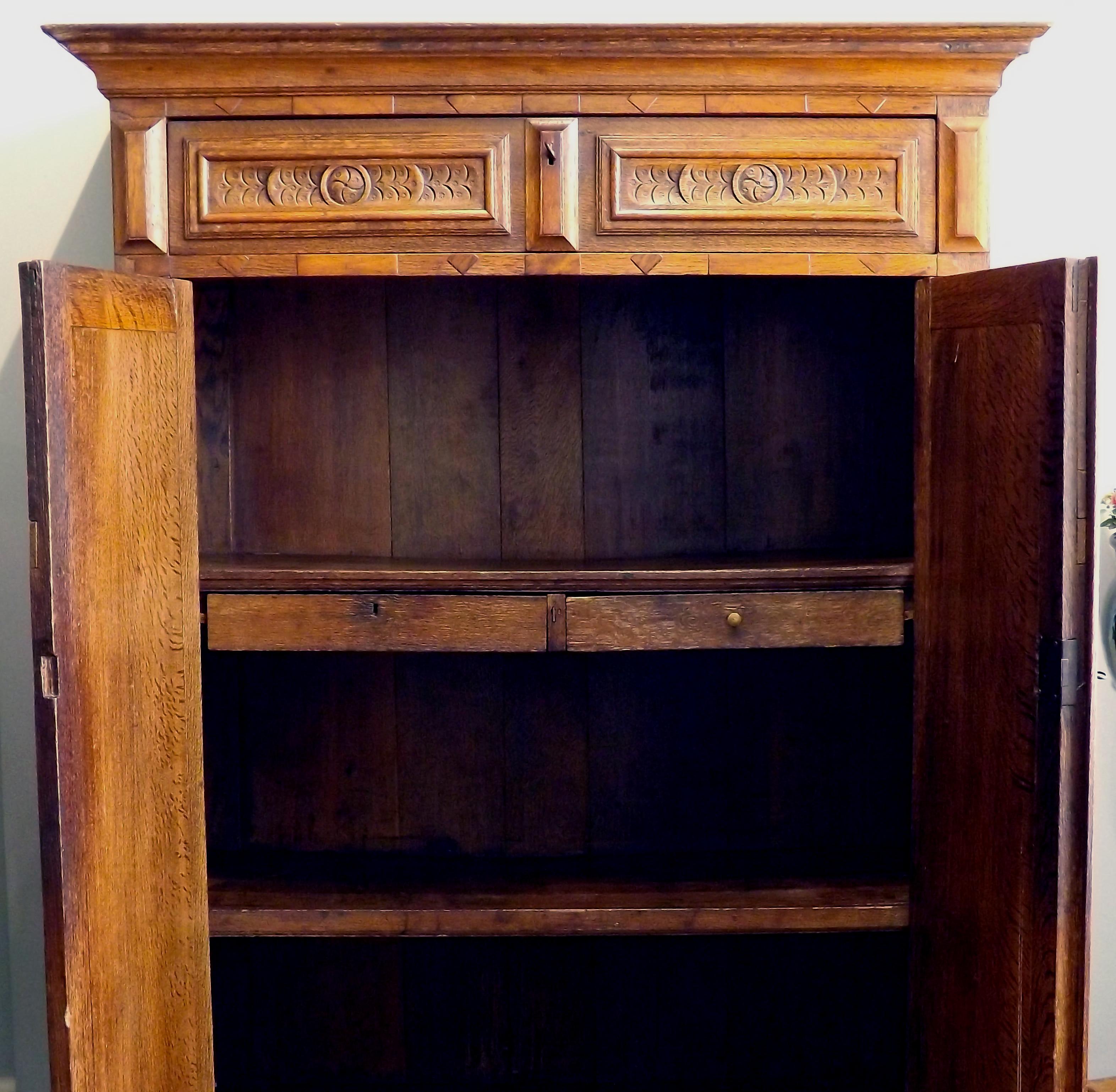 Oak Dutch 18th Century Carved Cabinet For Sale