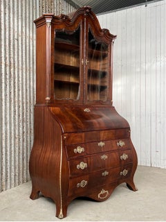 Dutch 18th century Cuban mahogany bombé writing cabinet with glass upstand.